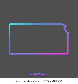 Kansas turquoise pink fluid gradient outline map, stroke. Line style. Vector illustration