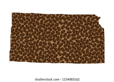 Kansas (United States of America) -  map of coffee bean, Kansas map made of coffee beans,