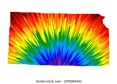 Kansas (United States of America, USA, U.S., US) - map is designed rainbow abstract colorful pattern, State of Kansas map made of color explosion,