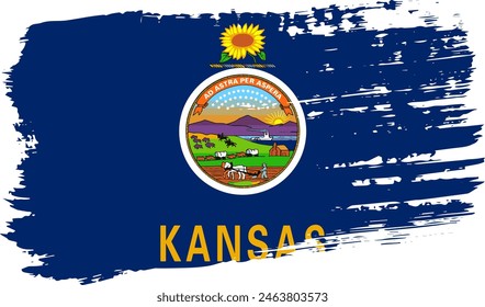 Kansas US flag, wide brush stroke on transparent background, vector.