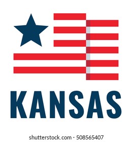 Kansas, with usa flag, flat vector icon, logo design illustration, banner on white background. Can be used for public holidays in the United States also for theme about tourism.