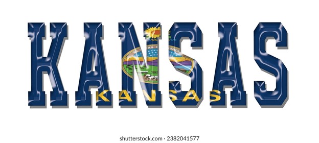 KANSAS USA flag text font, 3D KANSAS flag colorful background, KANSAS flag vector illustration