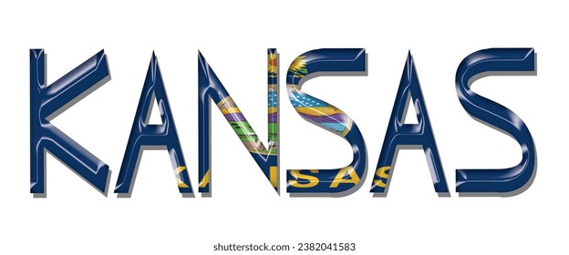 KANSAS USA flag text font, 3D KANSAS flag colorful background, KANSAS flag vector illustration