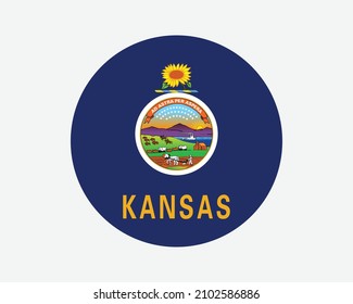 Kansas USA Round State Flag. KS, US Circle Flag. State of Kansas, United States of America Circular Shape Button Banner. EPS Vector Illustration.