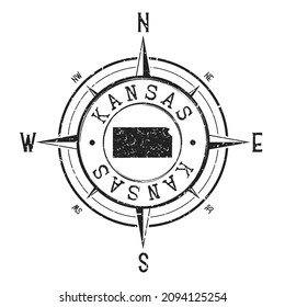 Kansas, USA Stamp Map Compass Adventure. Illustration Travel Country Symbol. Seal Expedition Wind Rose Icon.