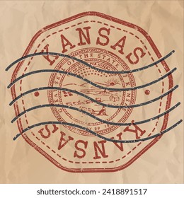 Kansas, USA Stamp Travel Passport. Design Retro Symbol Country. Old Vintage Postmark.