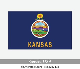 Kansas USA State Flag. Flag of KS, USA isolated on white background. United States, America, American, United States of America, US State. Vector illustration.