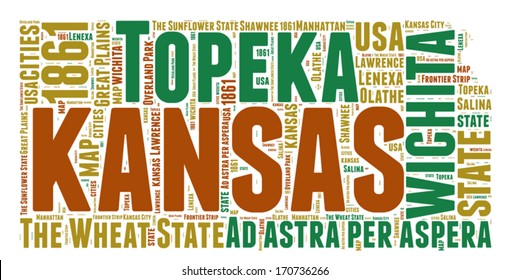 Kansas USA state map vector tag cloud illustration