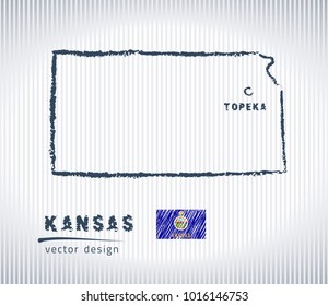 Kansas vector chalk drawing map isolated on a white background