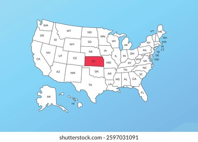 kansas vector map isolated on United states map. Editable blank vector map of USA