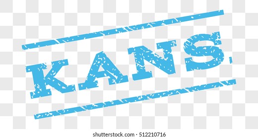 Kansas watermark stamp. Text caption between parallel lines with grunge design style. Rubber seal stamp with dust texture. Vector light blue color ink imprint on a chess transparent background.