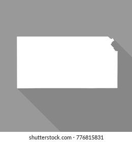Kansas white map,border flat simple style with long shadow on grey background