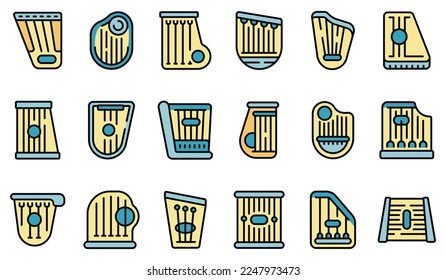 Kantele icons set outline vector. Music acoustic. Chord culture color flat