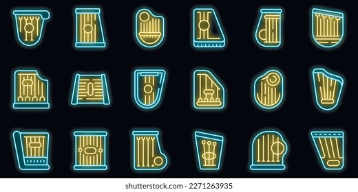 Kantele icons set outline vector. Music acoustic. Chord culture neon color on black