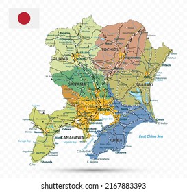 Kanto Map. Map of Japan Prefecture. Vector illustration.