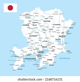 Kanto Map. Map of Japan Prefecture. White color. Vector illustration.