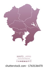 kanto map. japan provinces vector map.