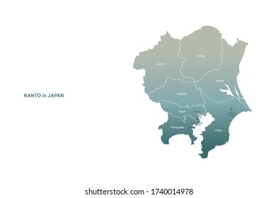 kanto map. tokyo in japan region vector map.