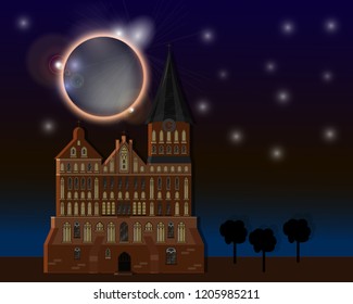 Kant's castle in Kaliningrad at full moon night