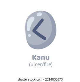 Kanu (ulcer, fire) rune, runic inscription engraving on grey stone. Magic, witchcraft, game element. Nordic alphabet, viking letter. Hand drawn flat vector illustration.