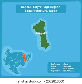 Kanzaki City Village Region Saga Prefecture Map, Japan