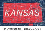 Kanzas state detailed editable map with cities and towns, geographic sites, roads, railways, interstates and U.S. highways. Vector EPS-10 file, trending color scheme