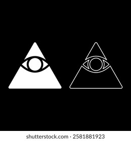 Kao Give all seeing eye in pyramid inside triangle Illuminati symbol Masonic set icon white color vector illustration image solid fill outline contour line thin flat style