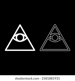 Kao Give all seeing eye in pyramid inside triangle Illuminati symbol Masonic set icon white color vector illustration image solid fill outline contour line thin flat style