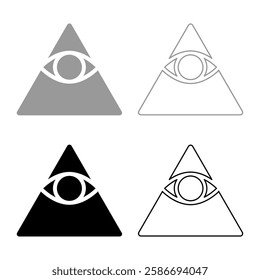 Kao Give all seeing eye in pyramid inside triangle Illuminati symbol Masonic set icon grey black color vector illustration image solid fill outline contour line thin flat style