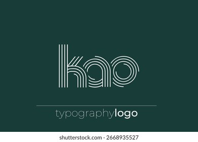 Logotipo de tipografía geométrica moderna KAO. Composición moderna y elegante con una ilustración de logotipo de tipografía monocromática diseñada con líneas intrincadas.