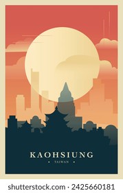 Kaohsiung Stadt Brutalismus Poster mit abstrakter Skyline, Stadtbild Retro Vektor-Illustration. China, Taiwan Metropolitan Travel Cover, Broschüre, Flyer, Flugblatt, Business-Präsentation Vorlage Bild