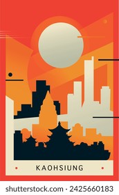 Kaohsiung city brutalism poster with abstract skyline, cityscape retro vector illustration. China, Taiwan metropolitan travel cover, brochure, flyer, leaflet, business presentation template image
