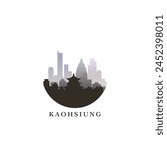 Kaohsiung cityscape, gradient vector badge, flat skyline logo, icon. Taiwan city round emblem idea with landmarks and building silhouettes. Isolated graphic