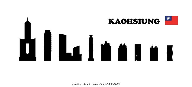 Kaohsiung. Set of skyscraper silhouettes on white background. Vector illustration