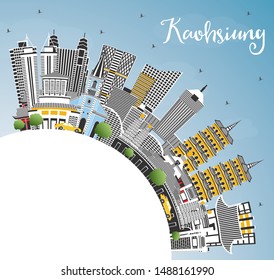Kaohsiung Taiwan City Skyline with Gray Buildings, Blue Sky and Copy Space. Vector Illustration. Travel and Tourism Concept with Historic Architecture. Kaohsiung China Cityscape with Landmarks. 