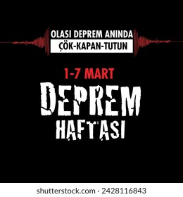 Çök kapan tutun. 1-7 mart Deprem Haftası.
Translation: In the event of a possible earthquake, keep collapsing and trapping. 1-7 March earthquake week