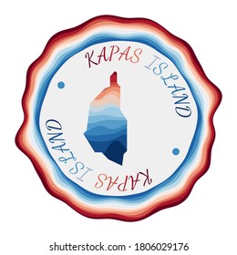 Kapas Island badge. Map of the island with beautiful geometric waves and vibrant red and blue frame. Vivid round Kapas logo. Vector illustration.