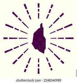 Kapas Island Logo. Grunge sunburst poster with border map. Shape of Kapas Island filled with hex digits with sunburst rays around. Artistic vector illustration.