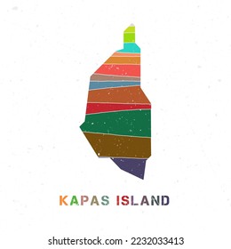 Diseño del mapa de la isla de Kapas. Forma de la isla con bellas olas geométricas y textura de grano. Ilustración vectorial artística.