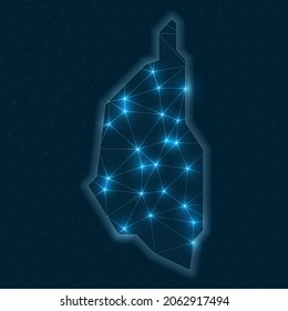 Kapas Island network map. Abstract geometric map of the island. Digital connections and telecommunication design. Glowing internet network. Artistic vector illustration.