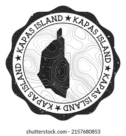 Kapas Island outdoor stamp. Round sticker with map with topographic isolines. Vector illustration. Can be used as insignia, logotype, label, sticker or badge of the Kapas Island.