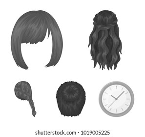 Kara, red braid and other types of hairstyles. Back hairstyle set collection icons in monochrome style vector symbol stock illustration web.