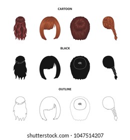 Kara, red braid and other types of hairstyles. Back hairstyle set collection icons in cartoon,black,outline style vector symbol stock illustration web.