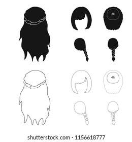 Kara, red braid and other types of hairstyles. Back hairstyle set collection icons in black,outline style vector symbol stock illustration web.