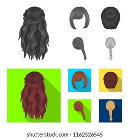 Kara, red braid and other types of hairstyles. Back hairstyle set collection icons in monochrome,flat style vector symbol stock illustration web.