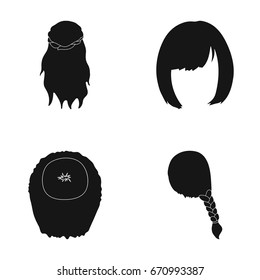 Kara, red braid and other types of hairstyles. Back hairstyle set collection icons in black style vector symbol stock illustration web.