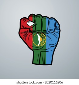 Karachay Cherkessia Flag with Hand Design isolated on white background. Vector illustration