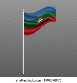 Karachay Cherkessia waving flag on metal pole. Vector illustration.