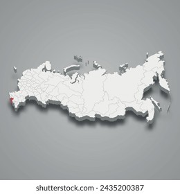 Karachay-Cherkessia region highlighted in red on a grey Russia 3d map