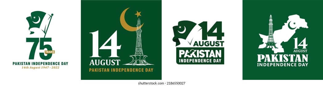 Karachi - August 14, 2022. Pakistan Independence Day. Logo Vector Illustration.